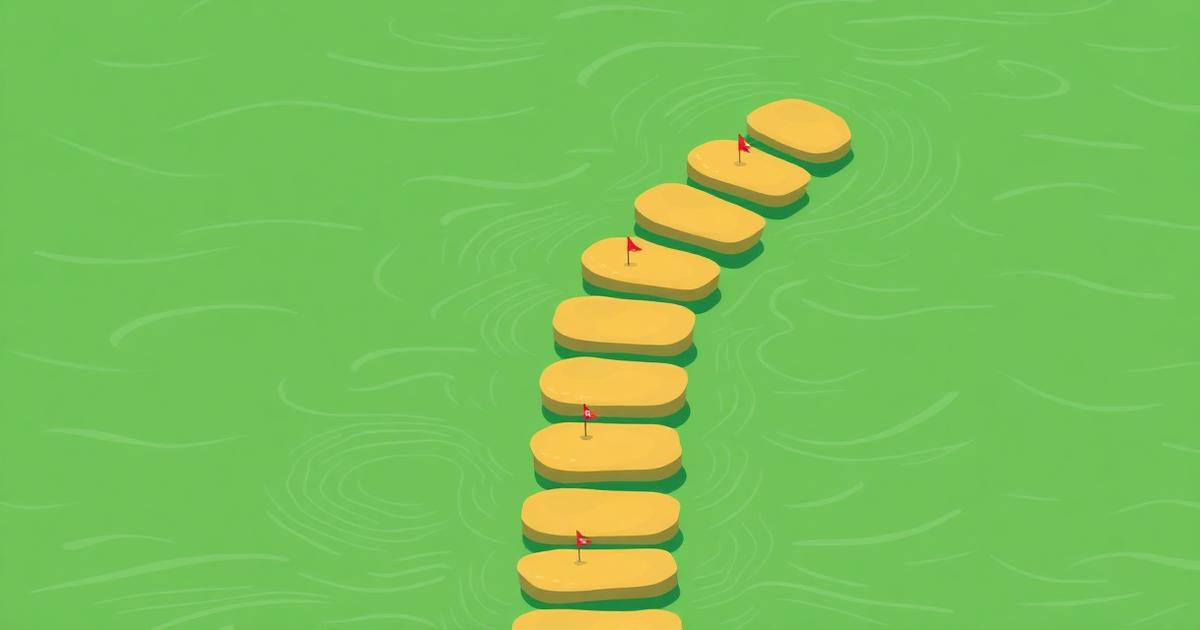 Illustration von Trittsteinen über einen grünen Fluss als Sinnbild für Handelsstrategien