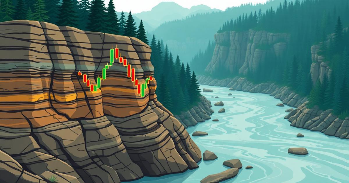 Illustration von Kerzenchart-Strukturen als Gesteinsschichten an einer Flussschlucht